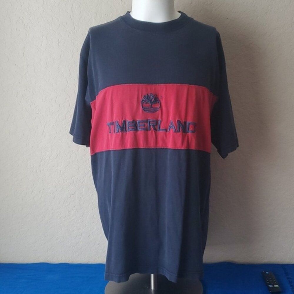 VTG 1997 Timberland Colorblock Embroidered Spell Out T-Shirt – Size XL